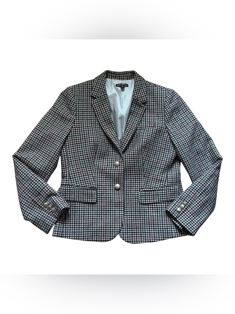 J. Crew Mercantile Blazer Houndstooth Womens Size 10 Black White Red 55% Wool